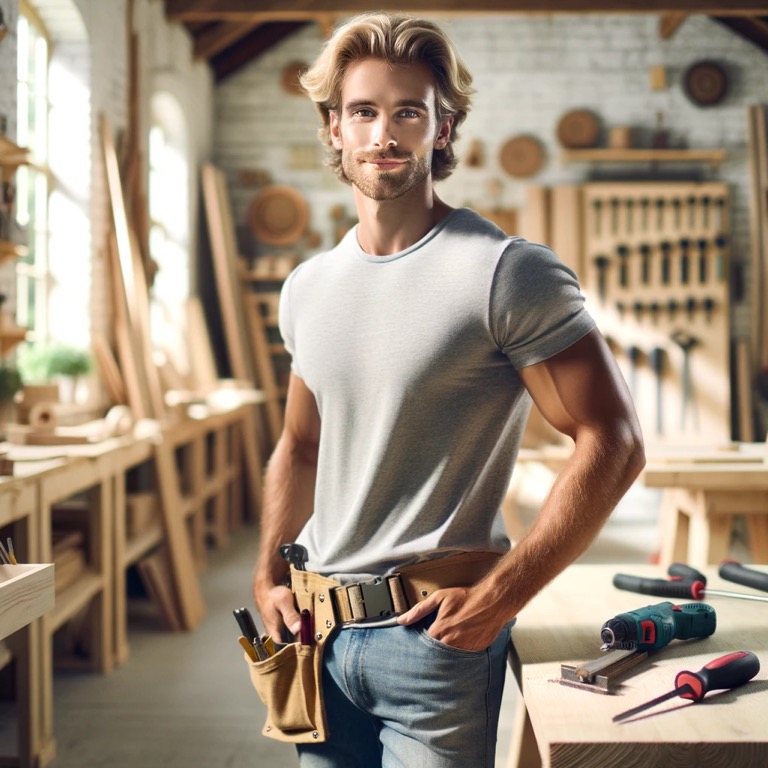 animated handyman standing in a workshop