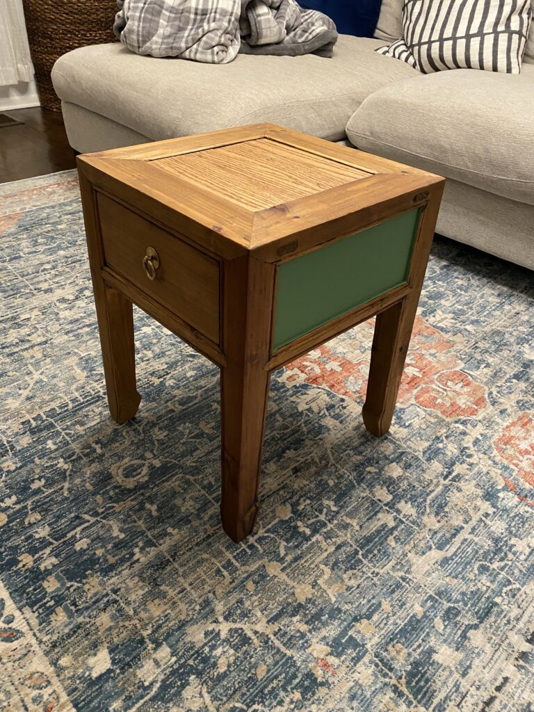 finished side table with painted side